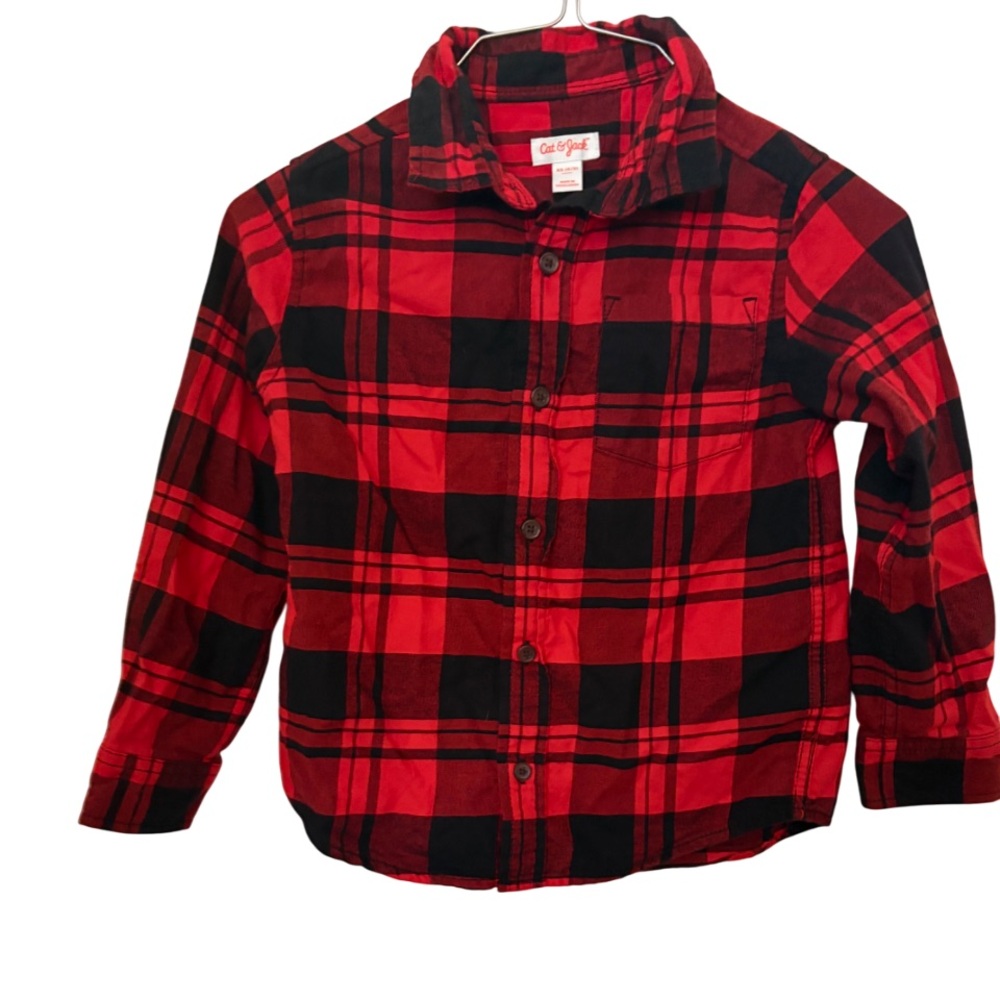 Cat & Jack Red and Black Plaid Button Down Shirt